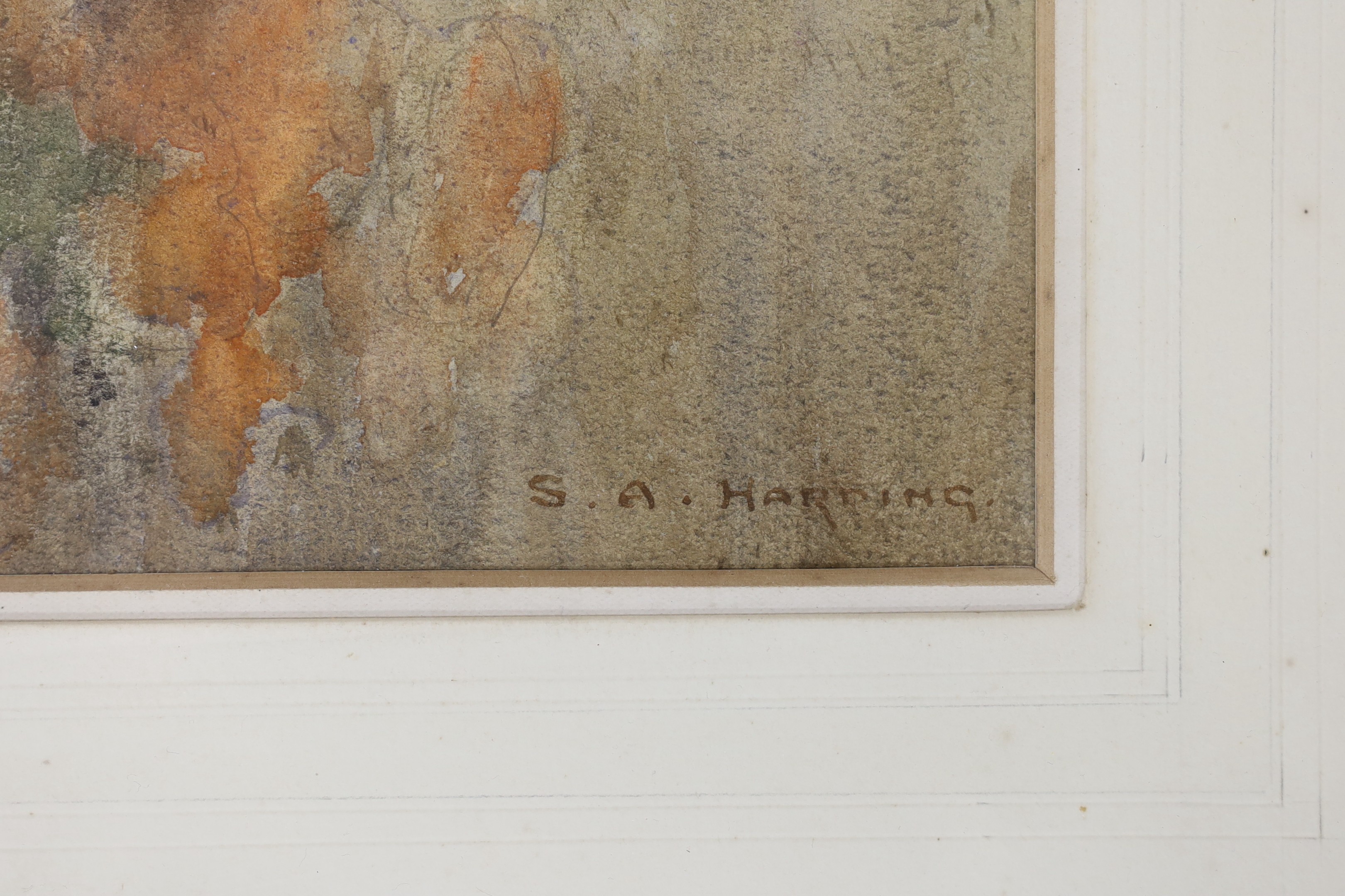 S.A. Harding, watercolour, ‘Marigolds’, signed, 27 x 23cm